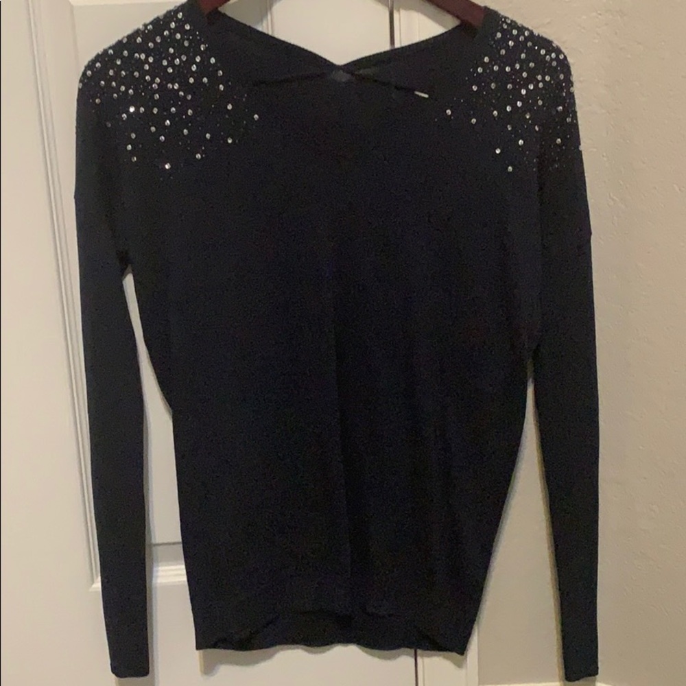 Navy blue sweater with beaded shoulders